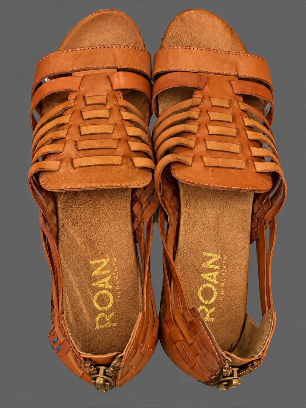 ROAN by Bed|Stü Clarise Cognac Woven Leather Sandals Size 8 BNWT